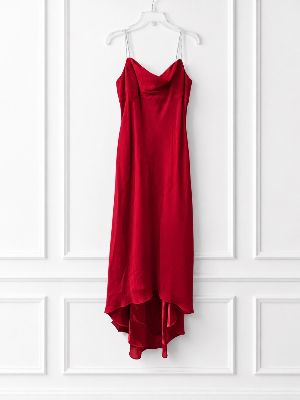 Dave & Johnny Red High-Low Dress with Rhinestone Straps